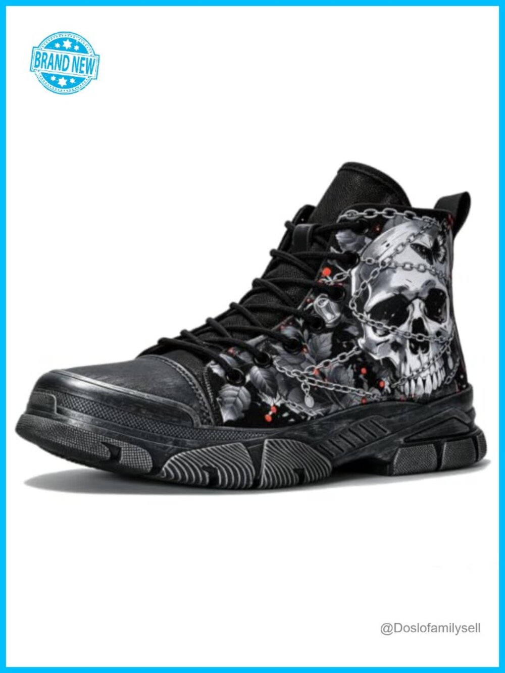Gothic Skull Combat Boots Canvas Platform High-Top Punk Ankle Boots